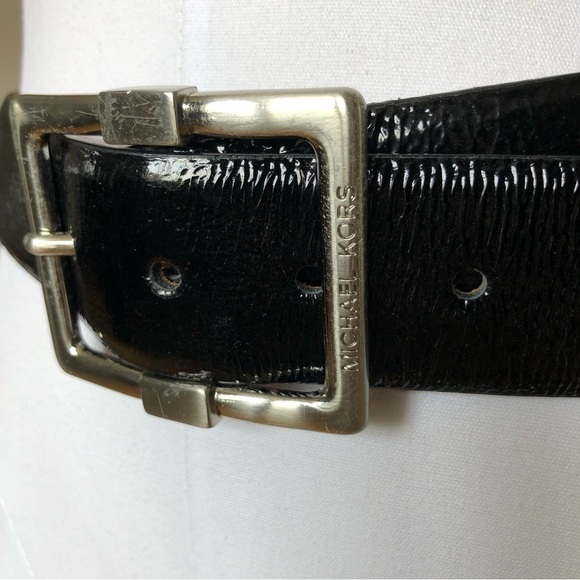 MICHAEL Kors black patent leather wide belt silver buckle main image 8